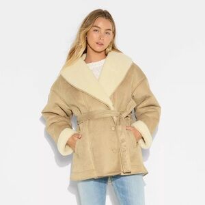 Shawl collar shearling coat